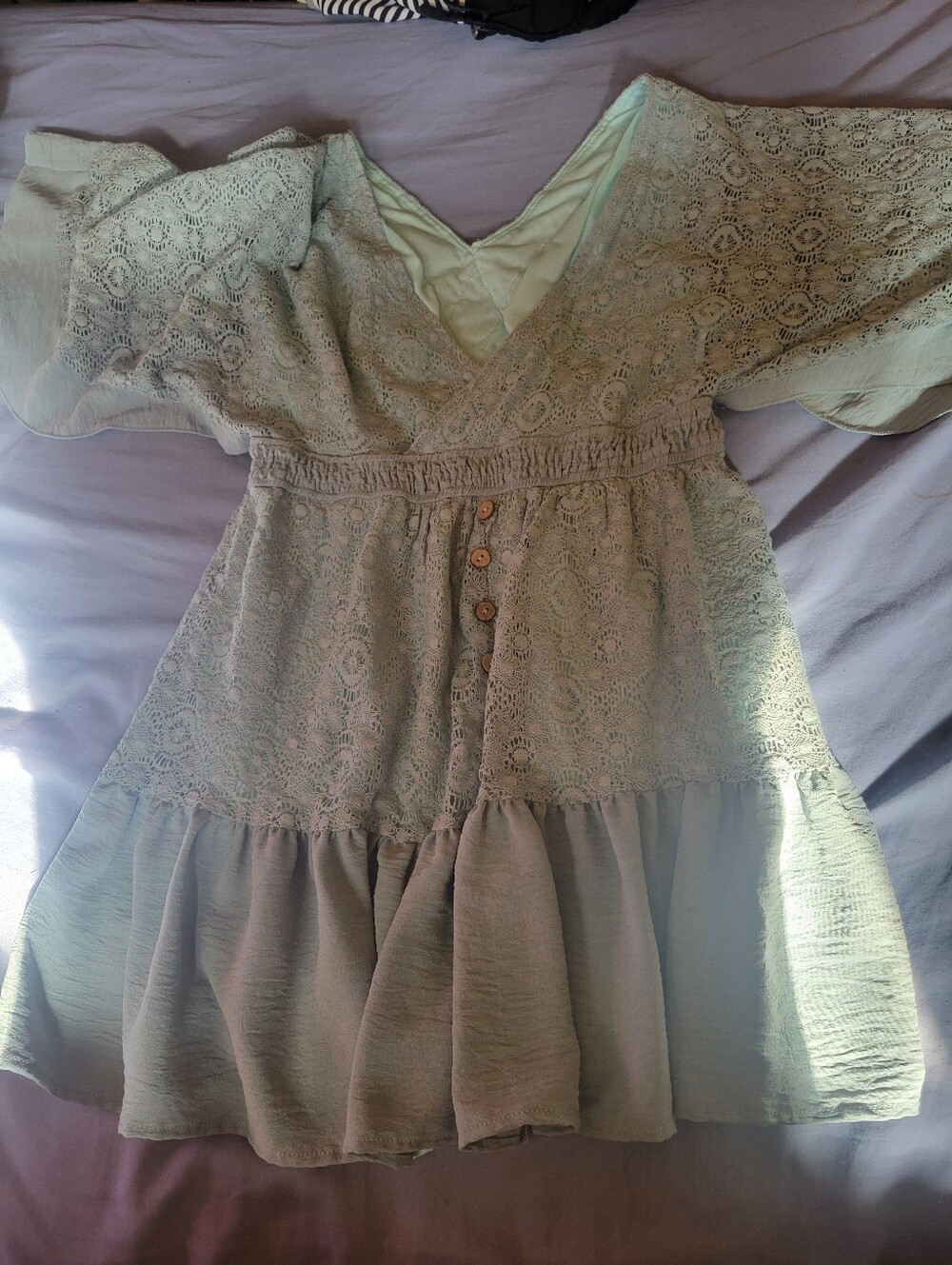 Womens Lace Flutter Sleeve Romper in Sage Green